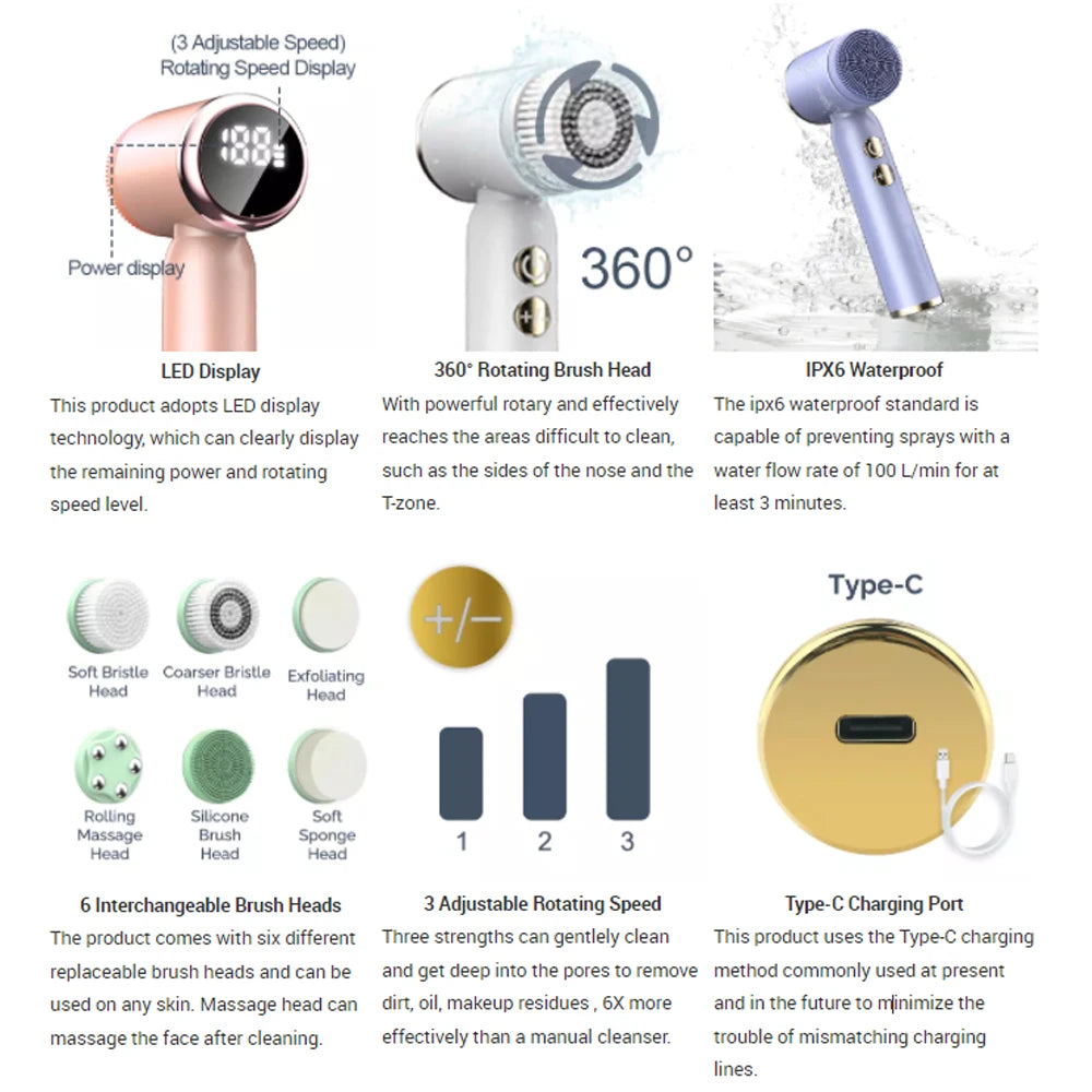 6 in 1 Facial Cleansing Brush